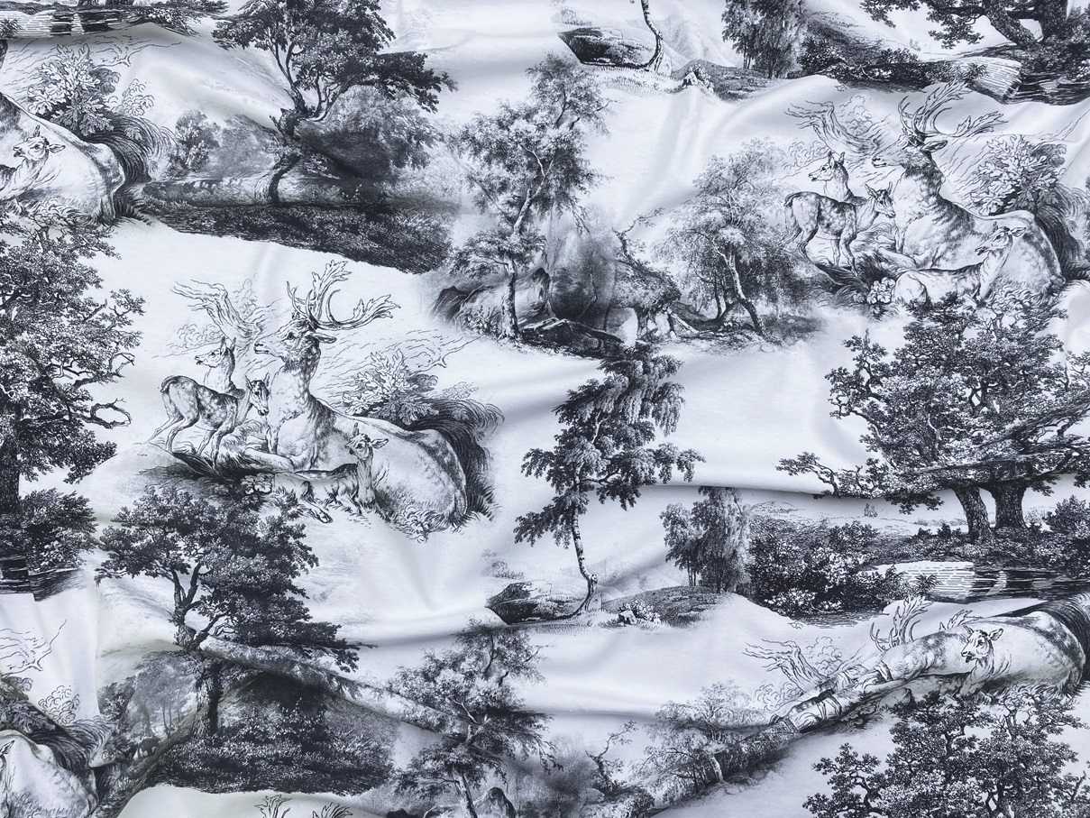 Ткань Трикотаж белого цвета с принтом  чёрные олени  38259 2