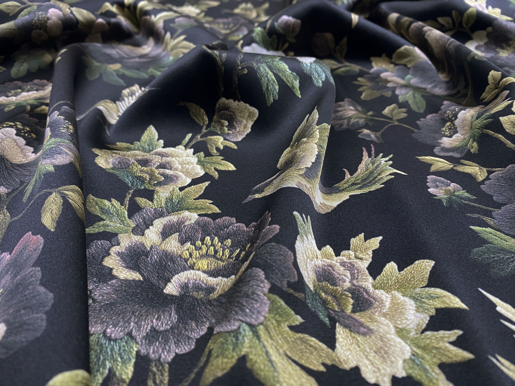 Ткань Шёлк  чёрного цвета с принтом в стиле Шинаузри 46817 2