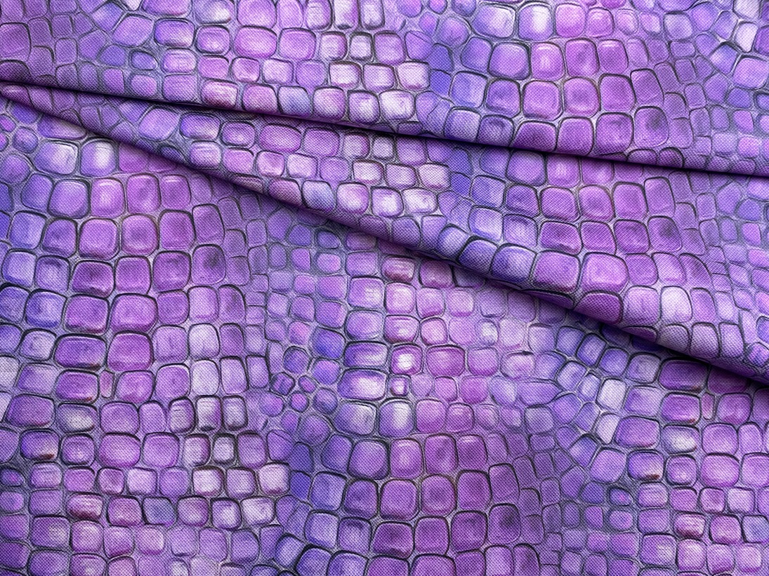 Ткань Пике сиреневого цвета с принтом  крокодил 16935 1